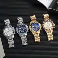 Jam tangan pria Quartz emas mewah elegan terlaris jam tangan pria casing Aloi kasual Dial besar mewah