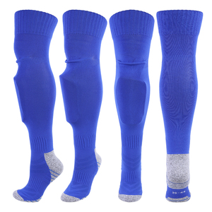 Chaussettes <span class=keywords><strong>de</strong></span> football professionnelles <span class=keywords><strong>avec</strong></span> poches, protège-tibias élastiques, fond en tissu éponge, bleu marine, longues, antidérapantes, <span class=keywords><strong>avec</strong></span> protège-tibias - Product Image 1