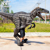 Costume de dinosaure de rapace de jambes visibles grandeur nature réelle de marche robotique animatronique de parc à thème extérieur