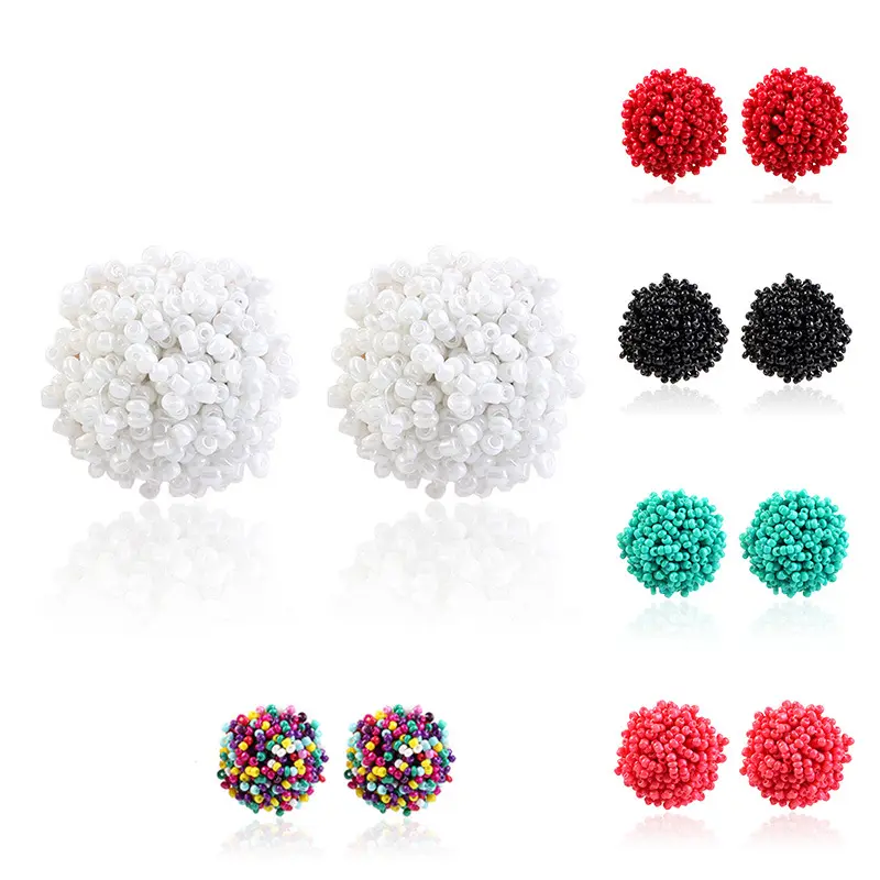 Bohemian Handmade Solid Color Seed Bead Ball Earrings Seed Bead Stud Earrings