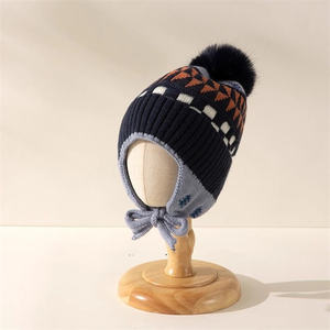 Coupe-vent chaud ski casquettes hiver péruvien chapeau oreillette coton doublé Pompon tricot chapeau <span class=keywords><strong>bonnet</strong></span> enfants hiver chapeaux pour garçons filles - Product Image 3