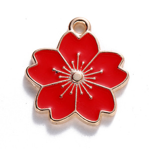 Breloques en alliage en forme de fleur de cerisier, procédé de goutte d'huile, pour la fabrication de bijoux, accessoires DIY, pendentif, 12 mm - Product Image 5