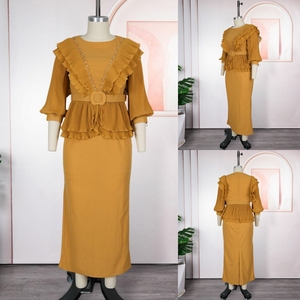 Vestidos de Iglesia Elegantes para <span class=keywords><strong>Mujer</strong></span>, Casuales, de Manga Larga, Cuello Redondo, con Volantes y Pedrería, Vestidos Formales de Fiesta, Vestidos Africanos para <span class=keywords><strong>Mujer</strong></span> - Product Image 4