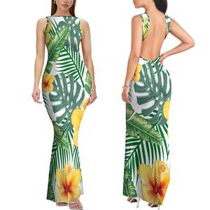 Abito Lungo da Donna Senza Maniche con Stampa Samoana Personalizzata, Design Scollato sulla Schiena, Taglie Grandi, Vestito Aderente Tribale <span class=keywords><strong>Elei</strong></span> - Product Image 2