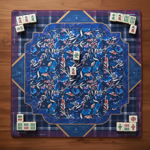 SUPER GAME Tapis <span class=keywords><strong>de</strong></span> Mahjong Américain Pliable <span class=keywords><strong>de</strong></span> Luxe |   Tapis en néoprène antidérapant à carreaux bleu marine et imprimé floral par <span class=keywords><strong>OM</strong></span> Mahjong - Product Image 4