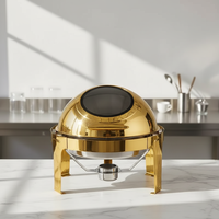 Vente chaude 6L en acier inoxydable alcool chauffant roll top buffet poêle rond design classique dôme réchaud