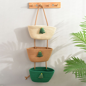 Cesta de almacenamiento colgante de tres niveles, organizador de pared de algodón para sala de estar con diseño de árbol de Navidad - Product Image 3