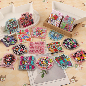 Customizable Colorful Acrylic Flatbacks Teacher Badge <b>Holders</b> With Floral And Pattern Designs For DIY Decorations - Product Image 4