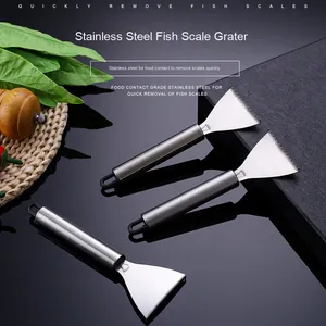 Grattoir à écailles de poisson en acier inoxydable avec crochet Outil de cuisine en métal pour enlever manuellement les écailles de poisson Nettoyage du poisson - Product Image 2