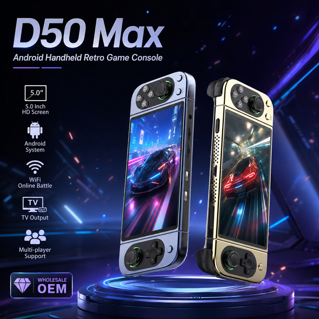 2026 New D50 Max Android Handheld Game Console 5 Inch IPS Screen WiFi Metal Portable Video Game Player with Dual Rocker