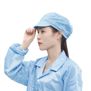 Casquette de travail antistatique rayée bleu et blanc en polyester pour salle blanche, usage industriel électronique, petite taille A01 - Product Image 1