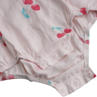 Barboteuse d'été pour bébé fille, tenue en coton rose imprimé cerises, manches volantées, boutons-pression, vente en gros pour boutiques