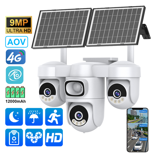 AOV 4G Solar PTZ Camera 1 Frame Per Second Clear Detection Ture with Battery Outdoor Camera Big Speaker Alarm Siren Farm Camera