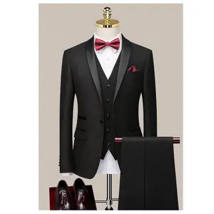 Herstellung Plus Size Herren anzüge & Blazer Solid Black Turkey Business 3-teiliger Anzug Custom Bräutigam Hochzeits anzüge