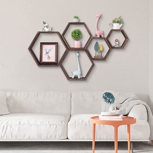 Lot de 5 étagères flottantes hexagonales, étagères murales en nid d'abeille, étagères de stockage en <span class=keywords><strong>bois</strong></span> pour la décoration <span class=keywords><strong>murale</strong></span>, la chambre à coucher - Product Image 6