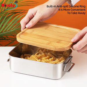 Tùy Chỉnh 304 Thép Không Gỉ Nắp Tre Bento Hộp Ăn Trưa Tái Sử Dụng Heatable <span class=keywords><strong>Container</strong></span> Thực Phẩm Với Độ Tươi Bảo Quản Cho Trẻ Em - Product Image 3