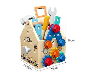 CE EN71 Kit d'outils d'établi en <span class=keywords><strong>bois</strong></span> DIY pour enfants, boîte à outils éducative pour l'apprentissage et le jeu, jouets de réparation pour véhicules pour enfants - Product Image 6