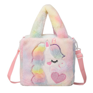 Hoge Kwaliteit Schattig Meisje Handtas Kettingen Decoratie Cartoon Borduurwerk Pluche Eenhoorn Messenger Tas Rits Schouder Bril Tas - Product Image 1