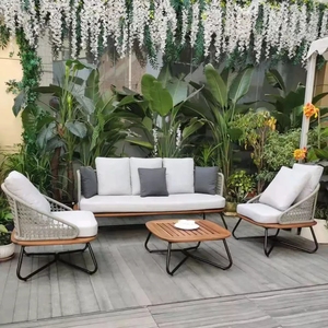 Conjunto de muebles de jardín en forma de u, tela de hierro forjado de segunda mano, <span class=keywords><strong>patio</strong></span>, <span class=keywords><strong>madera</strong></span> y caña, sofá de exterior - Product Image 3
