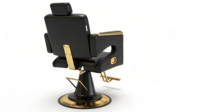 Fauteuil de barbier inclinable en cuir avec pompe hydraulique réglable en hauteur, noir et or, mobilier de salon pour hôtels et salons de beauté