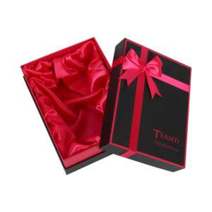 Zwarte satijn gevoerde moderne luxe lingerie cadeaudozen met matte laminatie, embossing, UV-coating en strik-papierverpakking - Product Image 1