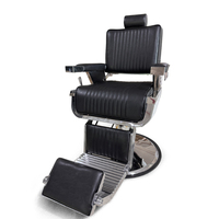 Mobilier moderne de salon de beauté Fauteuil de coiffure en cuir noir à base ronde Chaise de barbier de luxe à usage intensif pour salons de beauté et rasage