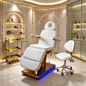 Sillón de Tatuaje Eléctrico de Lujo con Base Dorada, Tapizado en Cuero PU Blanco, Cama de Spa Facial con Luz LED, 3 Motores, Reclinable, para Tratamientos Estéticos - Product Image 1