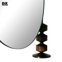 DX DESIGNS Oval Tabletop Mirror with Solid Dark Wood Geometric Stands Luxury Mid-Century Modern Decorative Vanity Mirror