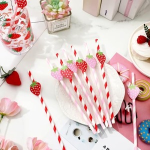 Pink And <b>Red</b> Strawberry Striped <b>Paper</b> Straws 20 Pieces Disposable Biodegradable For Summer Drinks Weddings Birthdays - Product Image 2