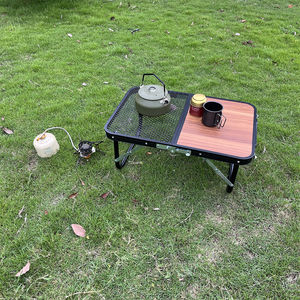 <span class=keywords><strong>Maleta</strong></span> personalizada multifuncional de grano de madera barbacoa mesa de malla, Camping Mini aluminio portátil chico Metal al aire libre plegable MESA DE Picnic - Product Image 4