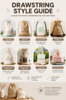 Pochette en coton sergé blanc imprimée sur mesure avec cordon de serrage et ruban logo cœur, petit sac cadeau pour faveurs de mariage