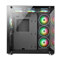 Boîtier de PC transparent AntarcChill en verre avec ventilateur RGB et bande RGB et verre trempé, boîtier de PC rétro en plastique ATX