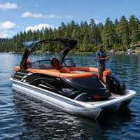 Bateau ponton de luxe personnalisable et spacieux à 12 places, avec clôture sportive, échelle de bain, table et écran – Embarcation nautique haut de gamme