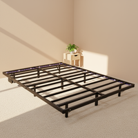 Cadre de lit suspendu moderne et minimaliste en acier noir épais avec interface de charge pour téléphone portable et éclairage inférieur, mobilier de chambre pliable