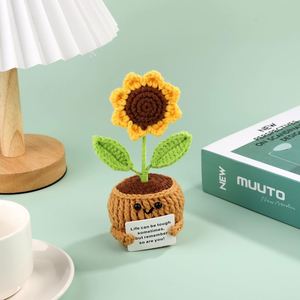 Positive Sunflower Handmade Crochet Potted Plant Emotional Tulip <b>Flower</b> <b>Support</b> Crochet Knitted Sunflower Crochet Sunflower - Product Image 2