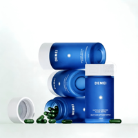 Conteneur en verre givré bleu mat de luxe personnalisé en usine, 30 ml, 140 ml, avec bouchon à vis blanc, portable, pour compléments alimentaires