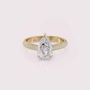 Anillo de Compromiso con Diamante Cultivado en Laboratorio con Corte Pera, Certificado por IGI, Oro Rosa/Amarillo y Blanco de 18K, Anillo de Novia con Doble Pavé de Diamantes - Product Image 1