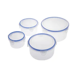 Transparent reusable Refrigerator Round Plastic Food Storage Container Set 4 Pieces Crisper With Lock