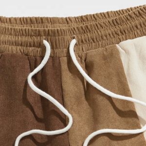 Pantalones cortos de pana para hombre, pantaloncitos informales sueltos de Color caqui a la moda, estampados personalizados de retazos de punto - Product Image 3