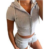Ensemble de vêtements pour femmes KY, sweat à capuche court rose à fermeture éclair et mini-short, fermeture éclair dorée, style Y2K, tenue d'été en deux pièces pour les vacances