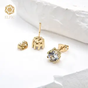 Elfic Simple Shiny Zircon Stud Earrings Gold Daily Wear Earring Stud Earrings Wholesale