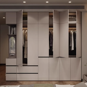 Armoire autoportante moderne, durable et résistante à l'humidité, fabrication sur mesure, placard de chambre à coucher, plusieurs compartiments, portes hautes, solide - Product Image 3