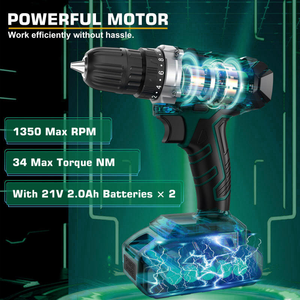 Ensemble d'outils électriques sans fil au lithium 20V en acier au chrome-vanadium, perceuse électrique multifonctionnelle avec mallette rigide, garantie 3 ans - Product Image 3