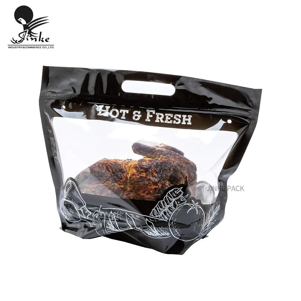 Custom Design Plastic Packaging Bag Anti-fog Materials Made Stand Up Zipper Bag For Grilled Roast Chicken Pack Bag