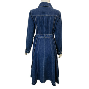 Jeans Denim Usine Jeans pour Femmes Revers Chemise en Denim <span class=keywords><strong>Bleu</strong></span> Robe Manches Longues Boutonnée <span class=keywords><strong>Grand</strong></span> Ourlet une Ligne Jean en Denim Moyen Robe pour Femmes - Product Image 2