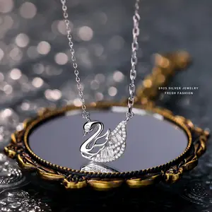 Summer girls 925 sterling silver crafted swan jewelry luxury zircon bird swan pendant necklace for women