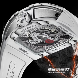 Reloj Mecánico BG9003 con Forma de Barril para Hombre - Caja Luminosa de Fibra de Carbono con Grabado de la Gran Muralla, Estilo Lujoso - Product Image 2