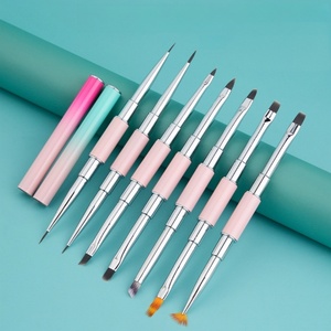 Juego de cepillos de uñas de doble cabezal con mango metálico, cepillo de uñas de doble propósito de un solo trazo, especial para salón de uñas, compatible con logotipo personalizado - Product Image 1