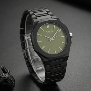 Montre en alliage pour homme CILOA, design sportif vert, 20 mm, aiguille simple, mouvement à quartz étanche, haute qualité, personnalisable, cadeau - Product Image 1