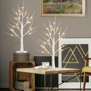 2 Arbres artificiels pour la décoration de table, lumières d'arbre alimentées par piles avec minuterie, arbre de <span class=keywords><strong>bouleau</strong></span> éclairé, décorations de Noël - Product Image 6